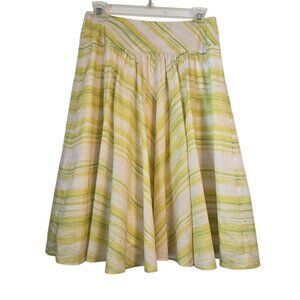 Talbots Lime Green White Striped Pleated A-Line Skirt Lined Sz 2